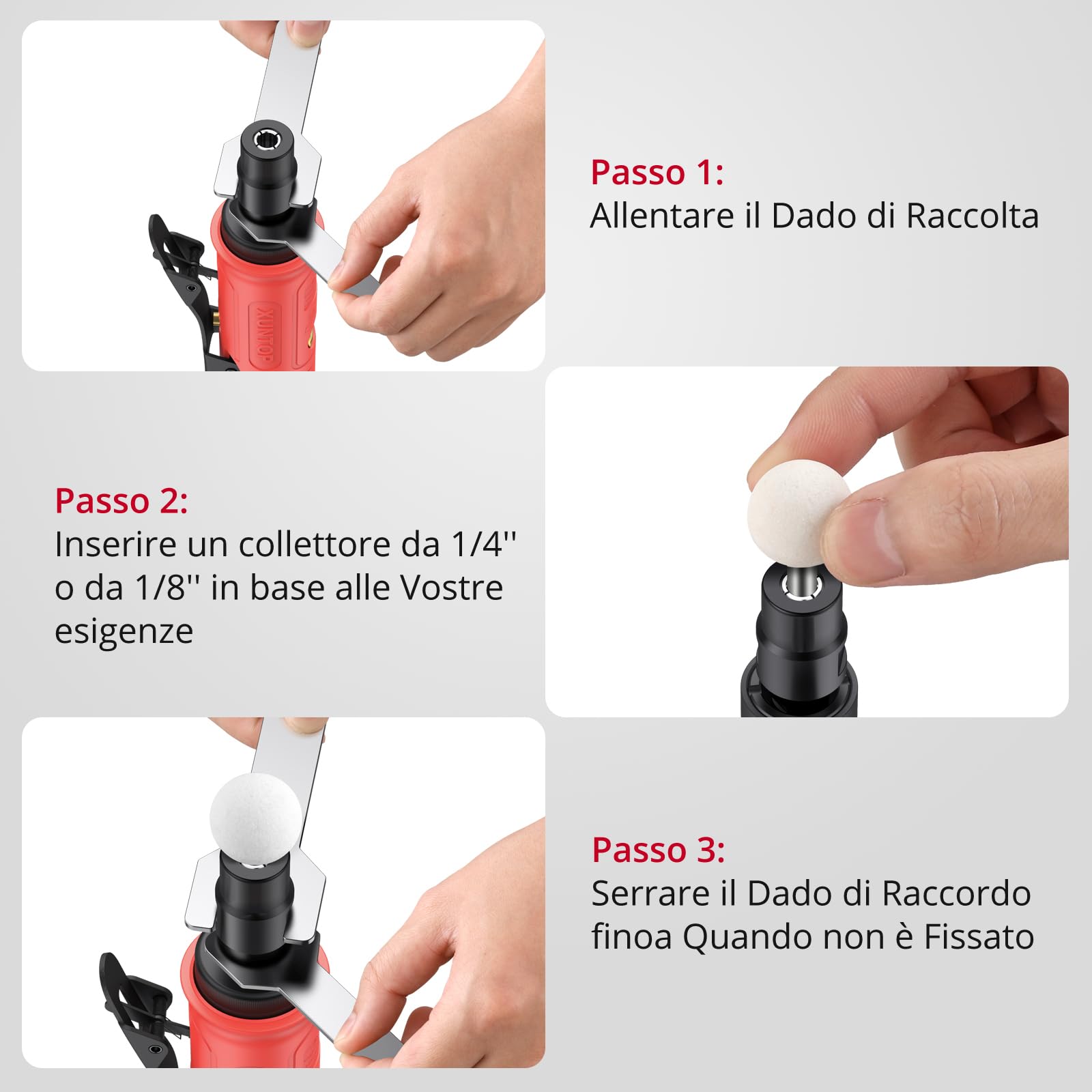 XUNTOP 1/4" Smerigliatrice Pneumatica Diritta Air Die Grinder 25000RPM Smerigliatrice ad Aria Compressa per Smerigliatura Taglio Lucidatura Saldatura Riparazione con 1/4" e 1/8" Pinze di Serraggio