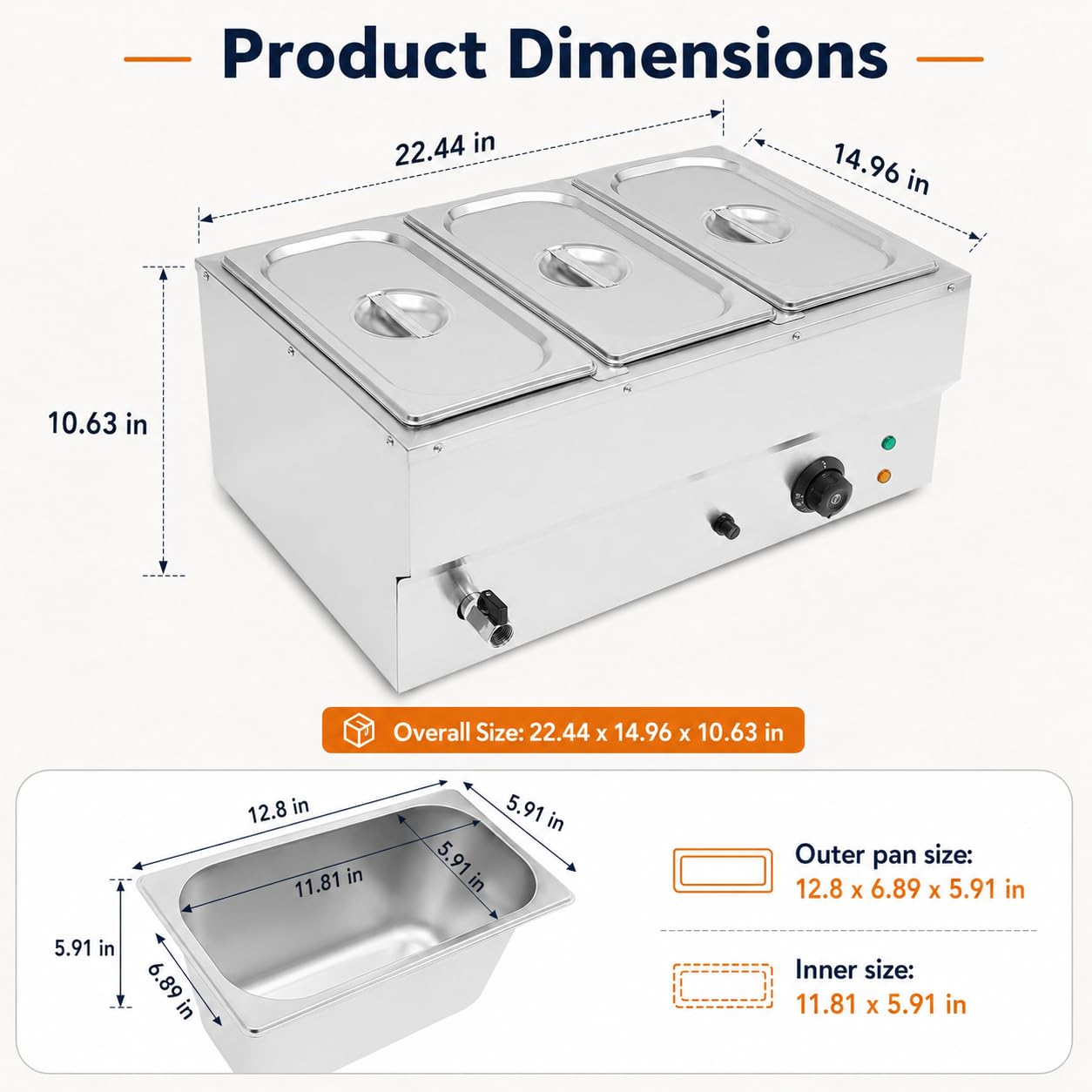 Chauffe Plat Électrique Bain Marie à 3 Casseroles Température Réglable avec Couvercles Chafing Dish Buffet,pour la Maison, Cafétéria, Fête d'anniversaire, Restaurant, Fête