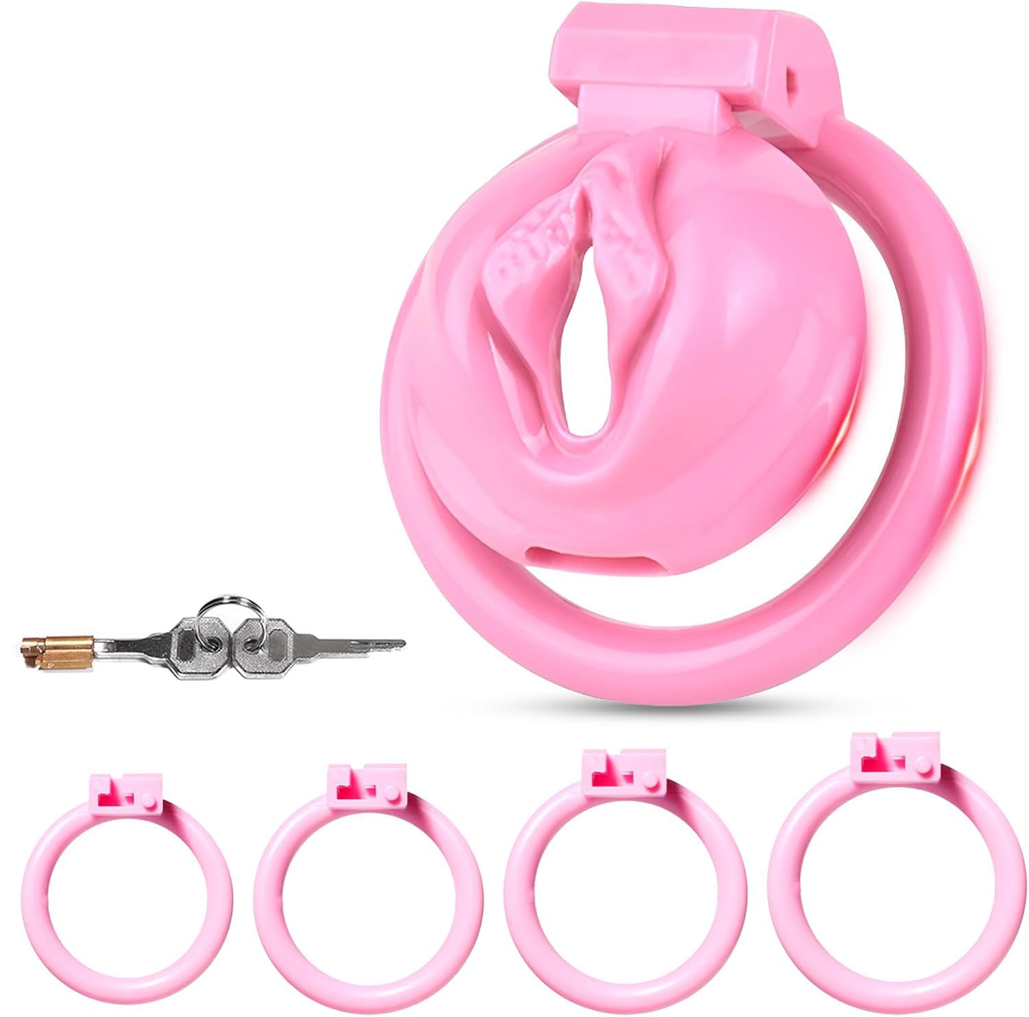 BDSMAGE Sissy Gabbie per Pene, Forma delle labbra chastity cage, gabbia castità per uomo, gabbia di castità con 4 cock rings, cock cage per Prevenire L'erezione (S)