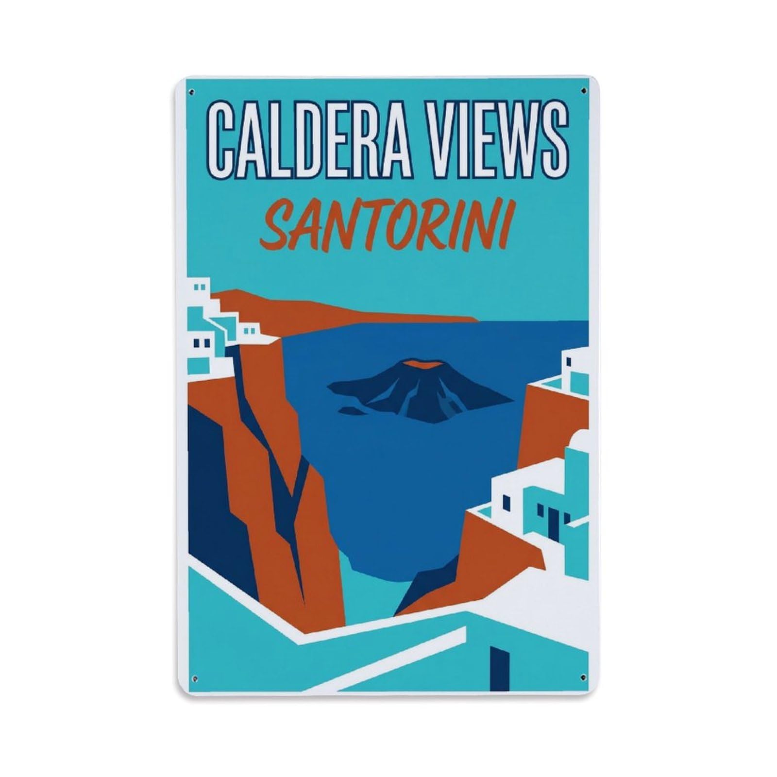 Gead 8X12inch Style Vintage Travel Santorini Caldera Views Metal Tin Sign