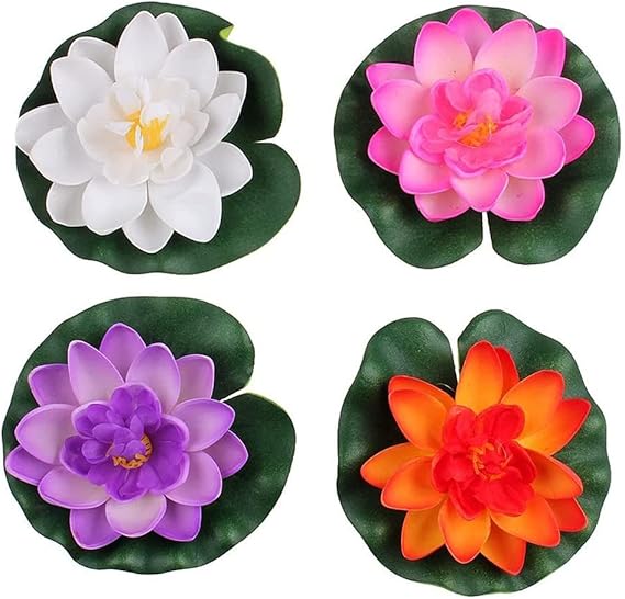 Image 4PCS Water Feature Artificial Floating Lotus Flowers, Pond Planter Realistic Water Lily Flower/Lotus Ornaments Landscape Plants Decoration for Garden Pond Aquarium Fish Tank Decoration 10cm