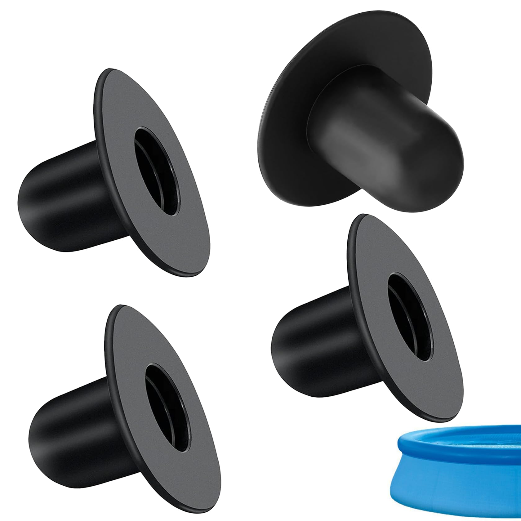4Pcs Swimming Pool Plugs,Pool Replacement Parts Compatible with Intex Bestway,Swimming Pool Pump and Filter Kit,Strainer Plugs,Paddling Pool Hole Plug Stopper for Above Ground Pool Accessories(Black)