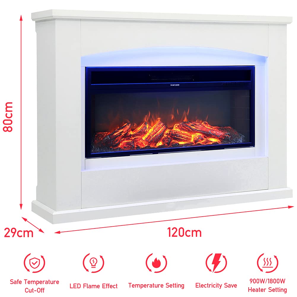 Electric Fire with Surround 50inch White Free Standing Electric