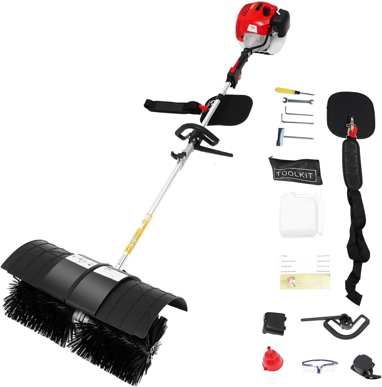 52CC Gas-Powered Handheld Lawn Sweeper 2.3HP, Power Outdoor Backpack Broom Lawn Sweeper with 20.47" Nylon Brush, Lightweight and Portable for Driveways, Lawns, and Artificial Turf