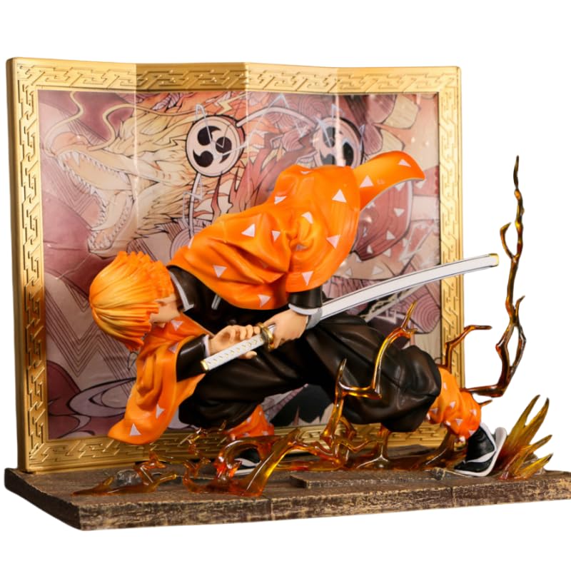 REOZIGN Figura Zenitsu, Pantalla De Combate Agatsuma Zenitsu Figuras Anime 23 Cm/9,1 Pulgadas PVC Modelo de Acción Figura Estatua Adorno Regalos