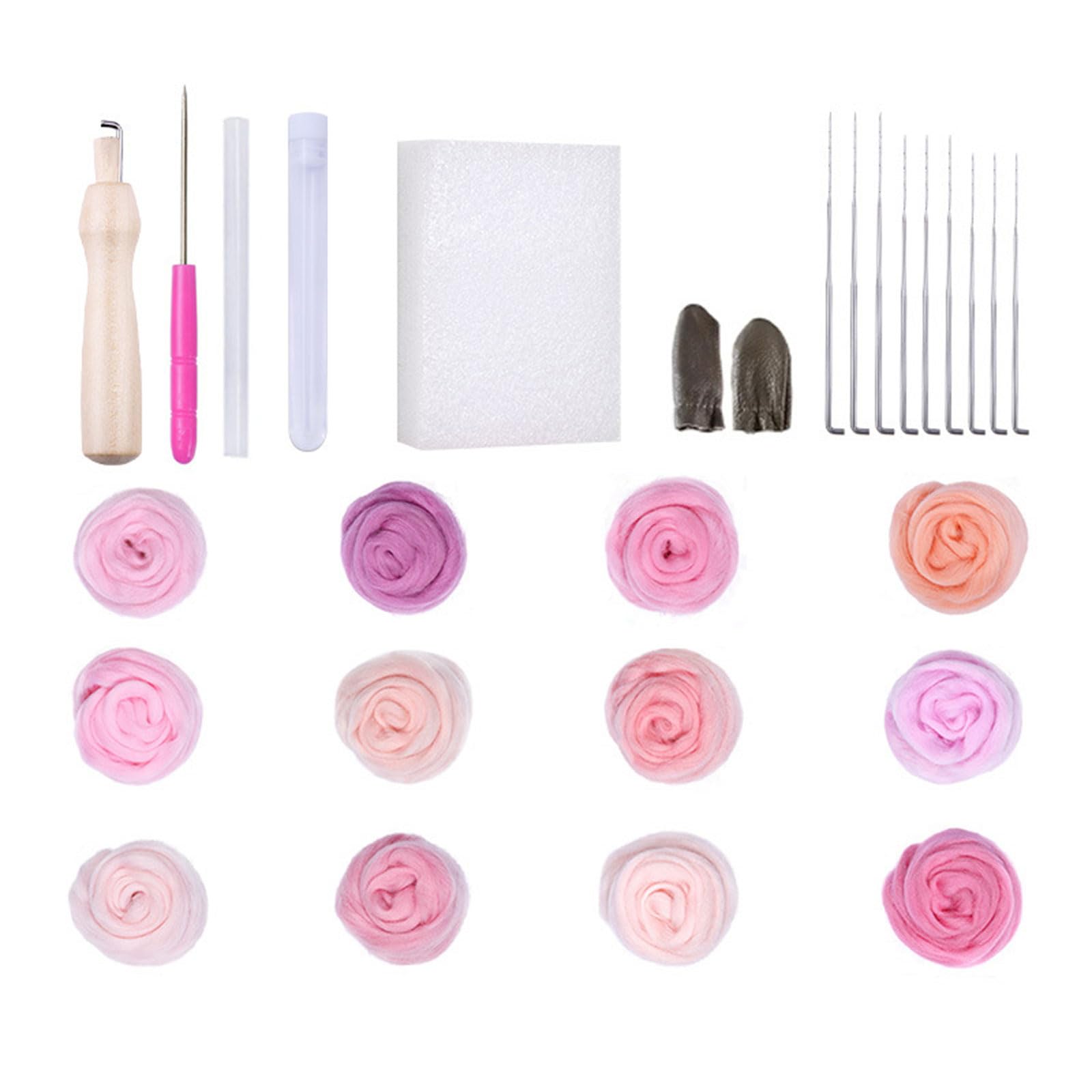 Carotoe Set 2 10/12 Color Needle Wool Felting Tool With Felting Needle Wool Roving And Finger Cots For Crafting Project