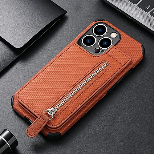 Étui iPhone 12 Mini marron avec porte-carte portefeuille et pochette zippée