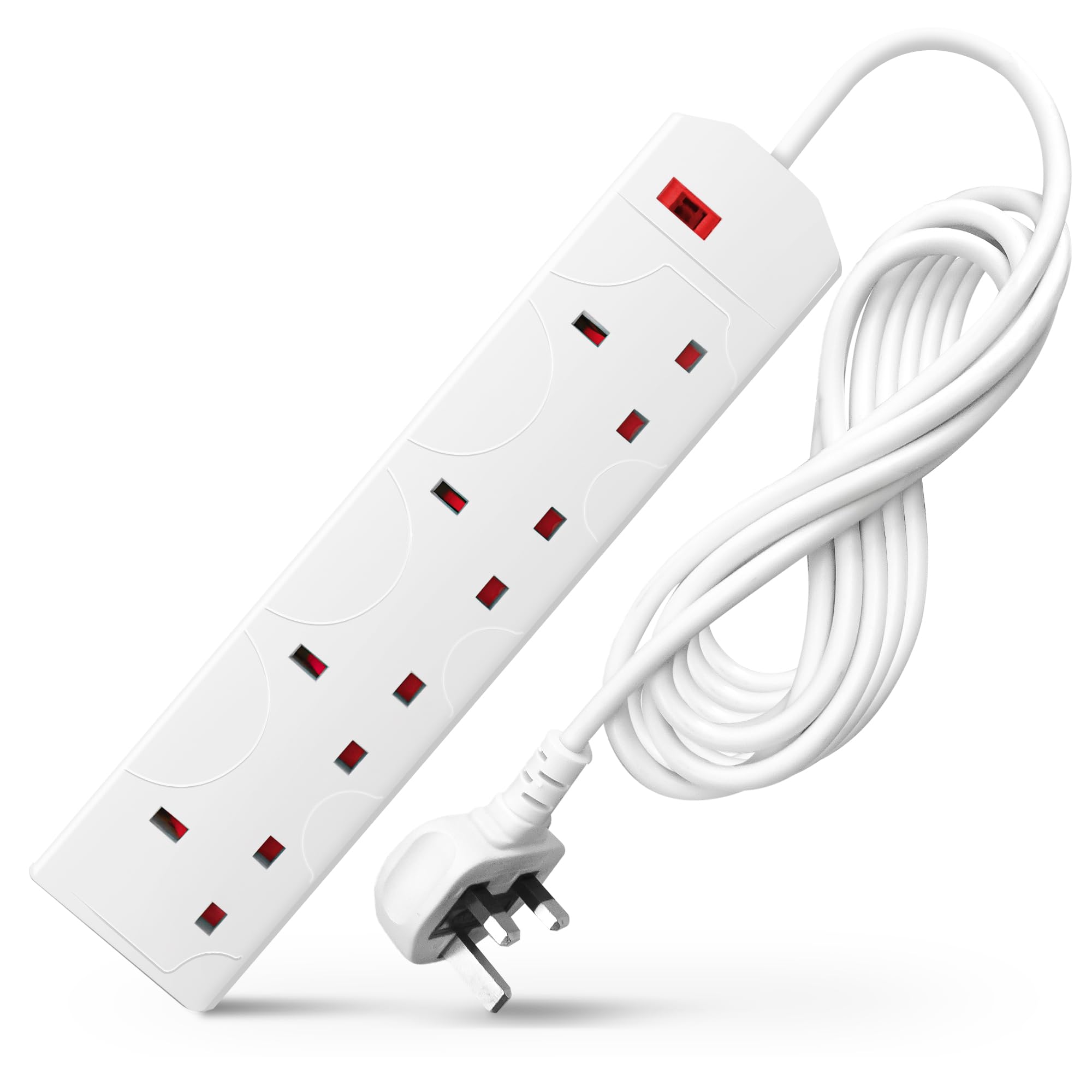 B&Q -  White 10 Meter  Electric Extension Lead4 Gang3 Pin Cable With Uk Plug ,wall Mountable & Multi Socket