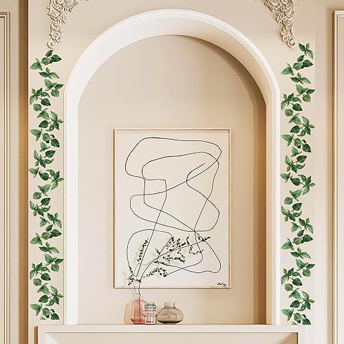 Miniatura 2 de Calcomanías de pared con hojas colgantes, calcomanías de pared de vid verde para dormitorio, cocina, sala de estar, TV, decoración de pared