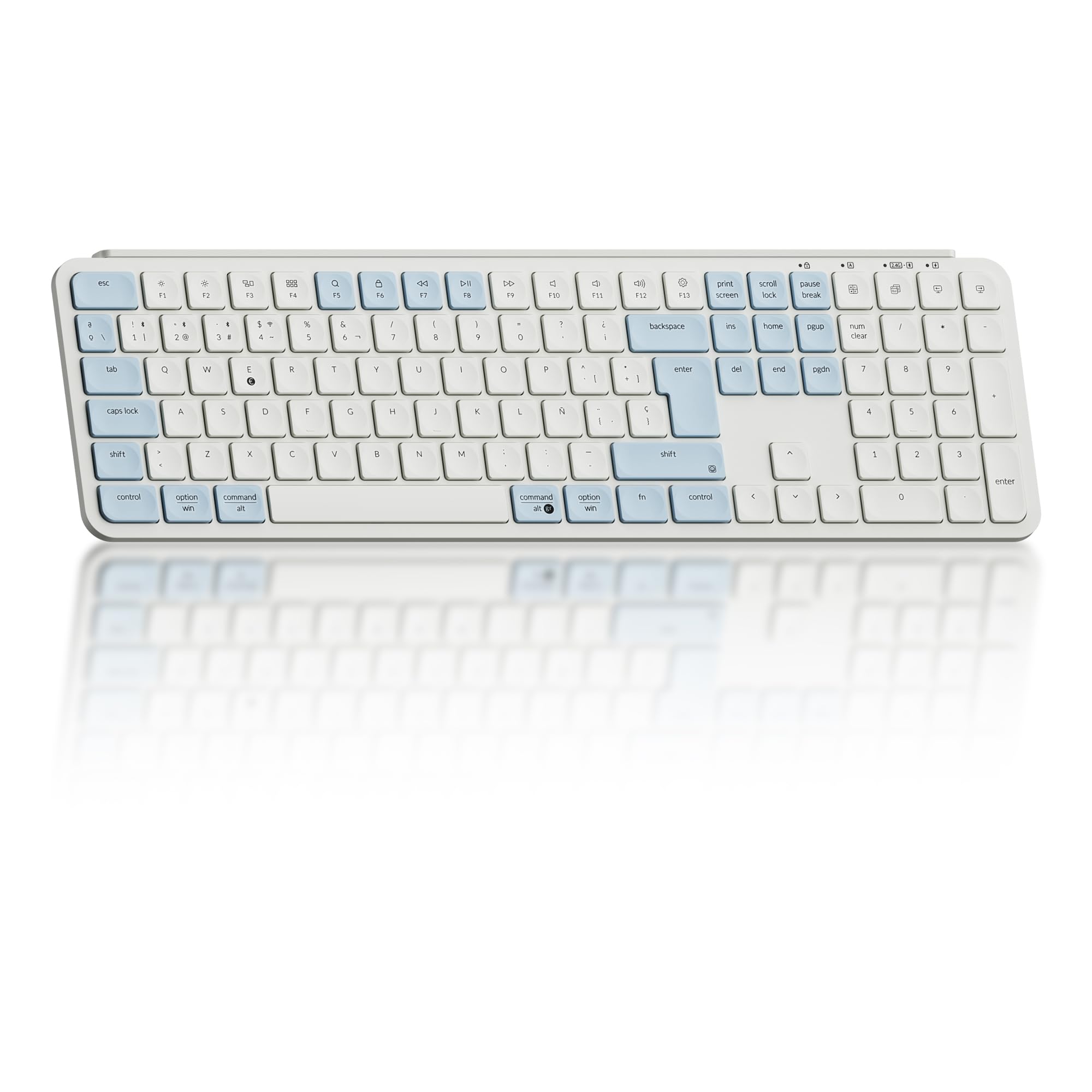 Keychron B6 Pro Ultra-Thin Wireless Keyboard, ISO-ES 100% Design, 2.4GHz/Bluetooth 5.2/Cable, Programmable via ZMK/Launcher, Silent Typing, for Mac, Windows and Linux - Retro Blue