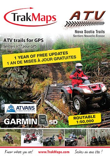 TrakMaps ATV Nova Scotia Map for Garmin including routable official ATVANS trails of Nova Scotia