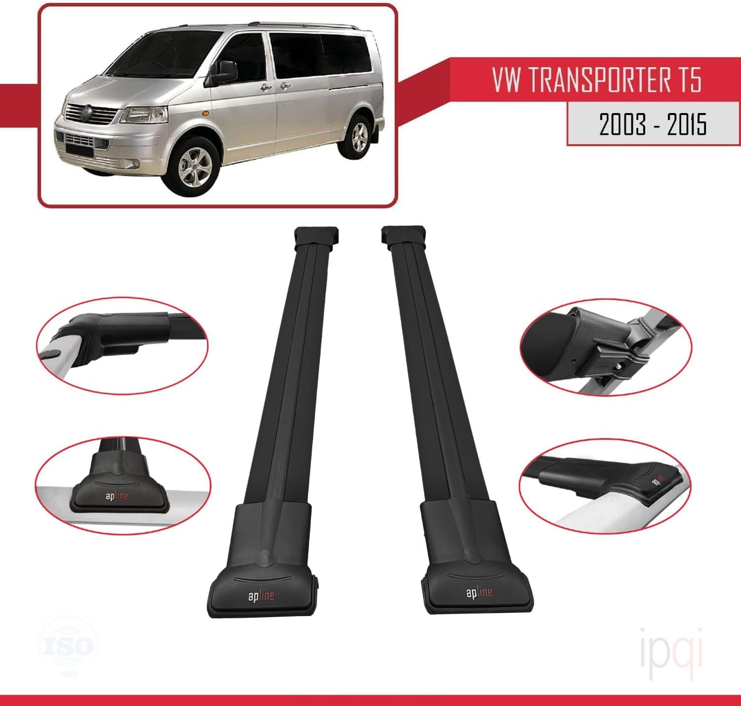 RE&AR Tuning Cross Bar for VW T5 Transporter 2003-2015 Roof Racks Aluminium Black