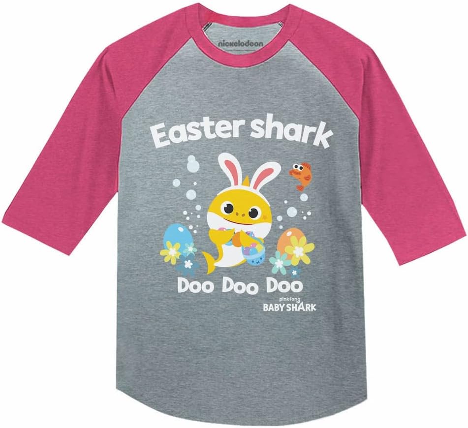 Baby Shark Girls Boys Easter Shirt Easters Egg Hunt Toddler Kids Raglan T-Shirt Easter Shark