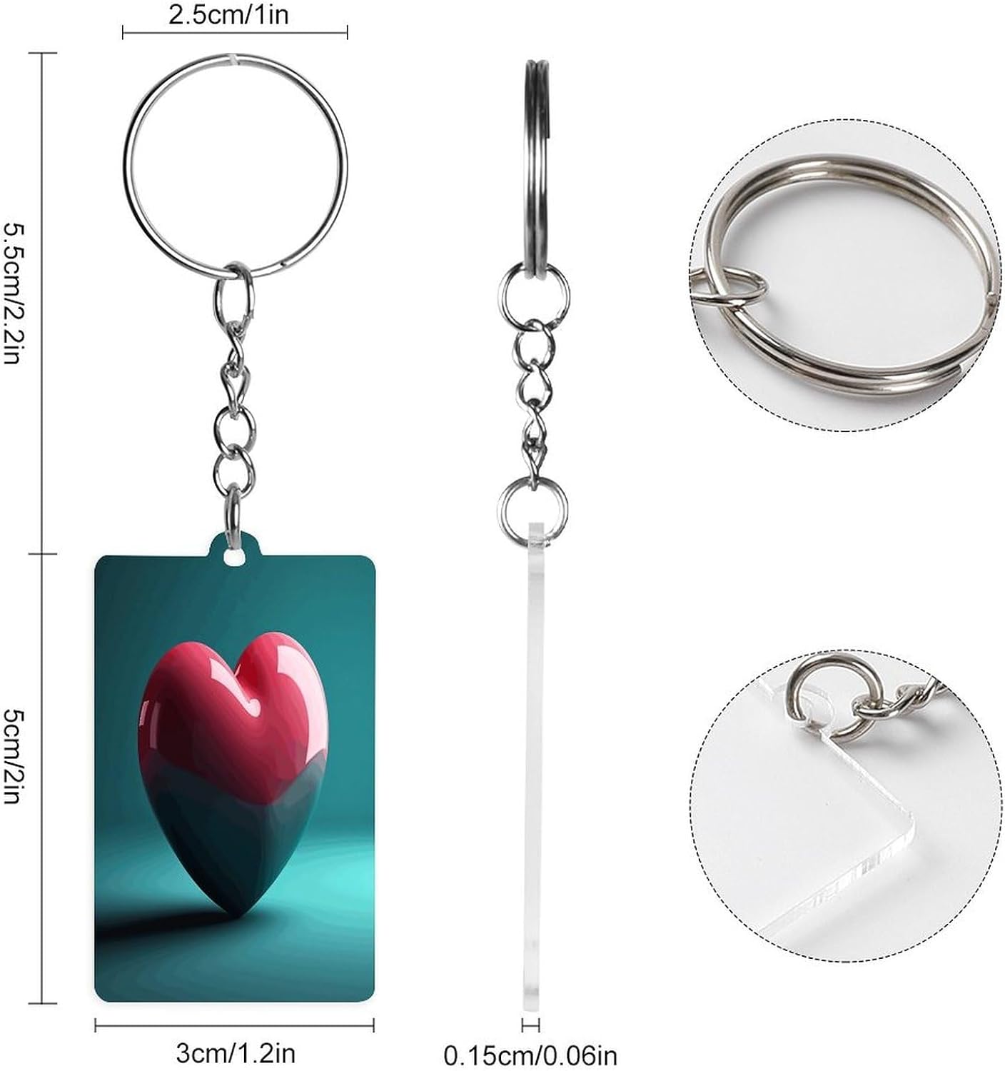 Peach Heart Model Acrylic Keychain,Key Ring with Chain And Jump Rings，Keychains Backpack Pendant Charm Wristlet for Men Women image 2