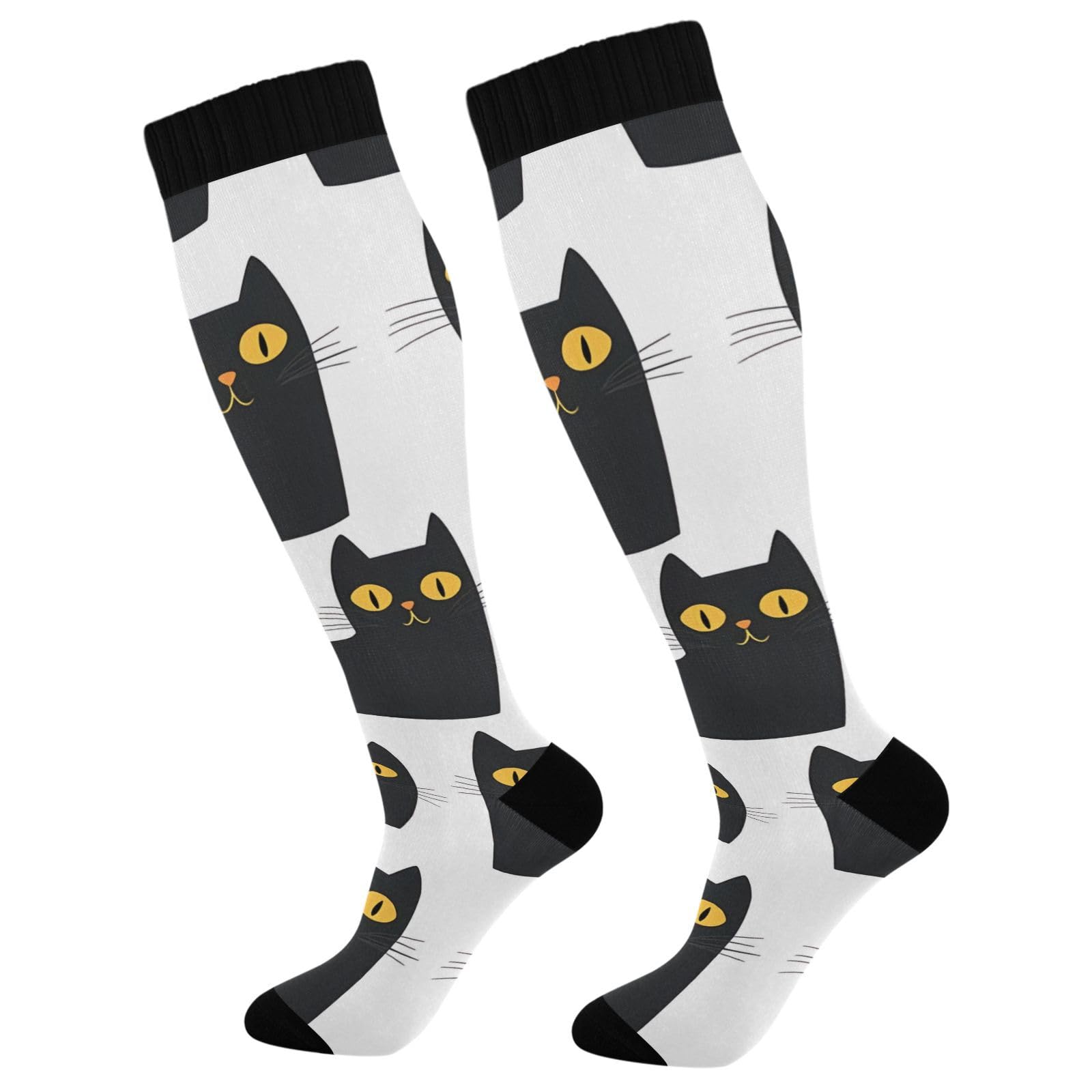 BOESI Doodle Cute Black Cat Compression Socks, Women's and Men's Knee High Running Socks for Sports