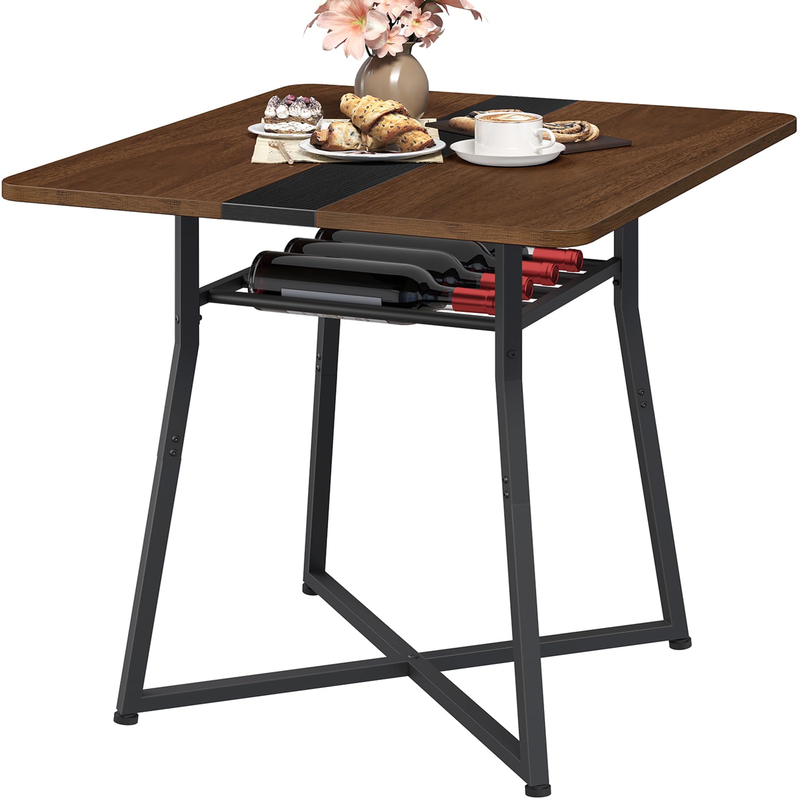 Dining Table, 29.5'' Kitchen Table, Dining Room Table with Wine Rack, Versatile Small Dining Table, Easy Assembly, for Restaurant, Cafe, Apartment, Black and Walnut CZ02BH