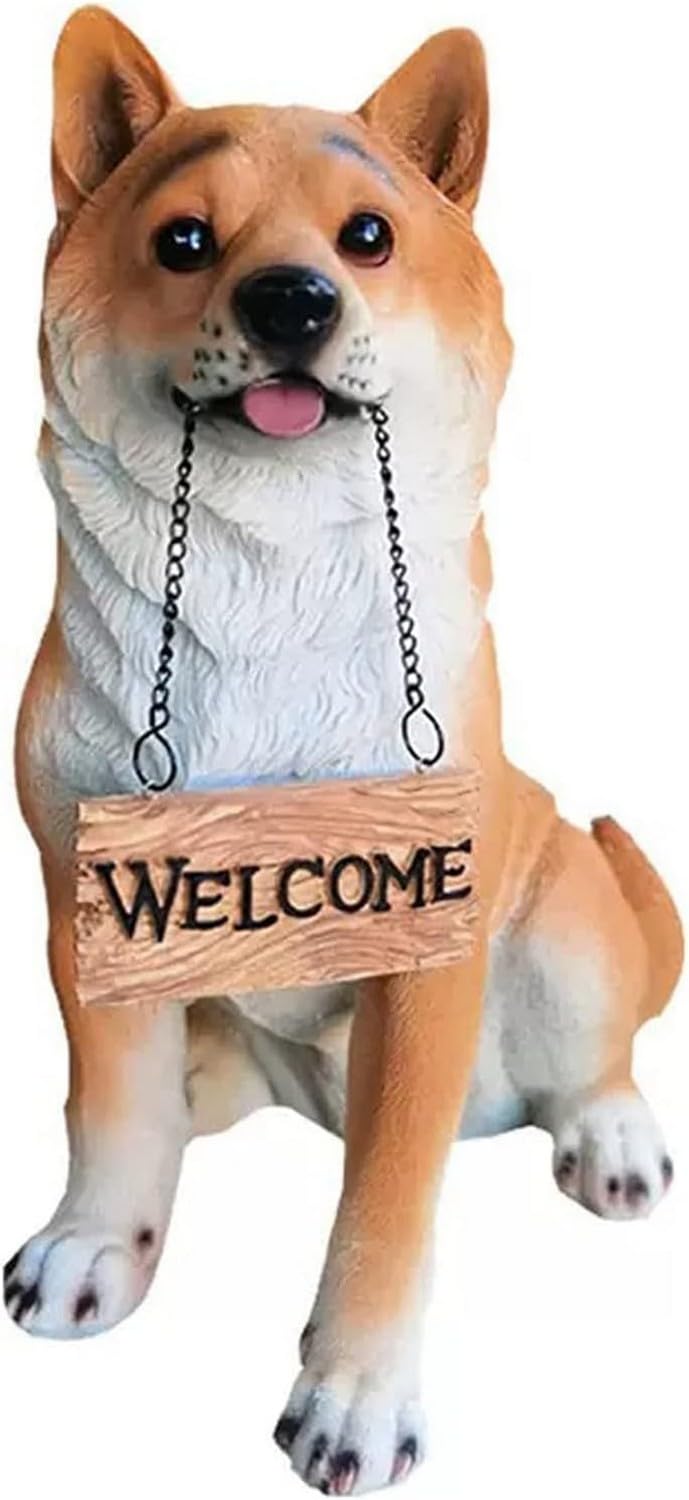 Rzeźba Ogrodowa, Figurka Zwierzęcia, Dekoracja, Figurka Psa Shiba Inu, Ozdoby W Kształcie Psa Z Odłączanym Znakiem Powitalnym, Żywiczna Rzeźba Rzemieślnicza Na Trawnik, Dekoracja Ogrodu, Rzeźba Na Bi
