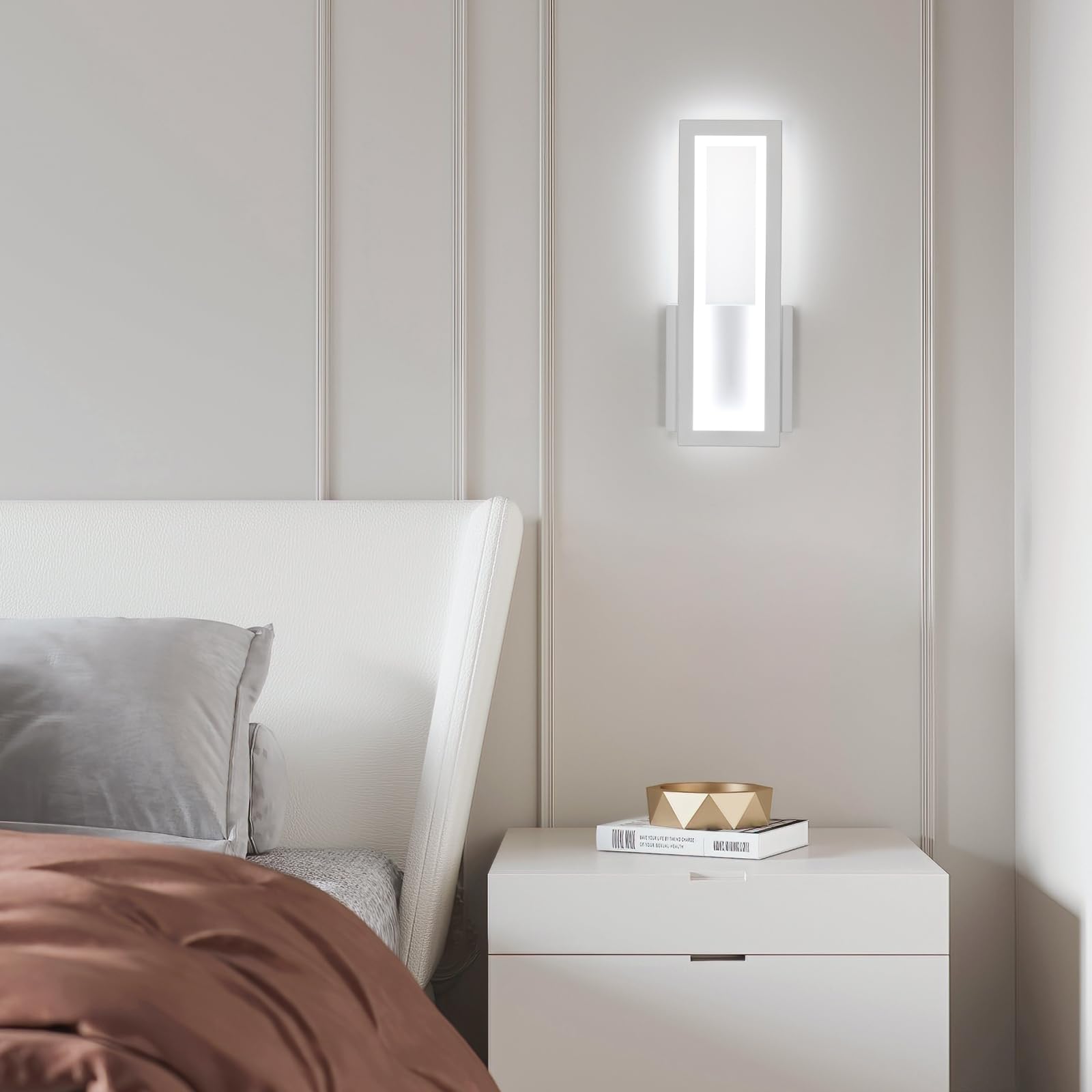 Osairous Lámpara de Pared LED Interior, 2 Piezas Apliques de Pared 16W 1800LM, Luz de LED Blanco Moderna en Acrílico Dormitorio Blanco Frio 6500K para Sala de Estar Pasillo Escalera 32CM