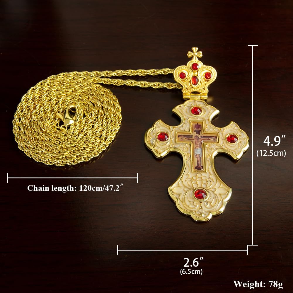 Orthodox Cross Pendant,Russian Orthodox Cross Pendant,Religious Orthodox Prayer Jewelry for Men Women (White)