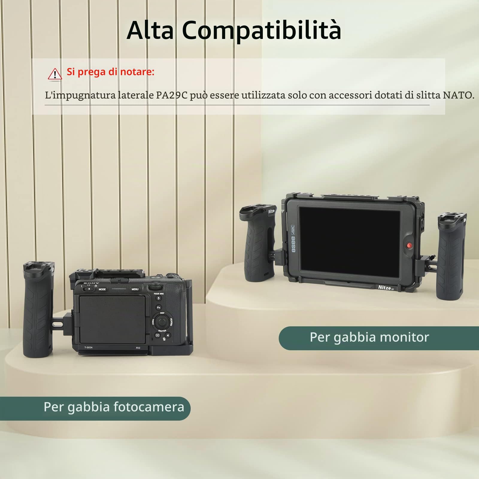 Nitze Impugnatura laterale con NATO Morsetto, Ergonomica Maniglia Laterale per Mano Sinistra o Destra,Mini Side Handle Regolabile su e giù per Gabbia Fotocamera - PA29C
