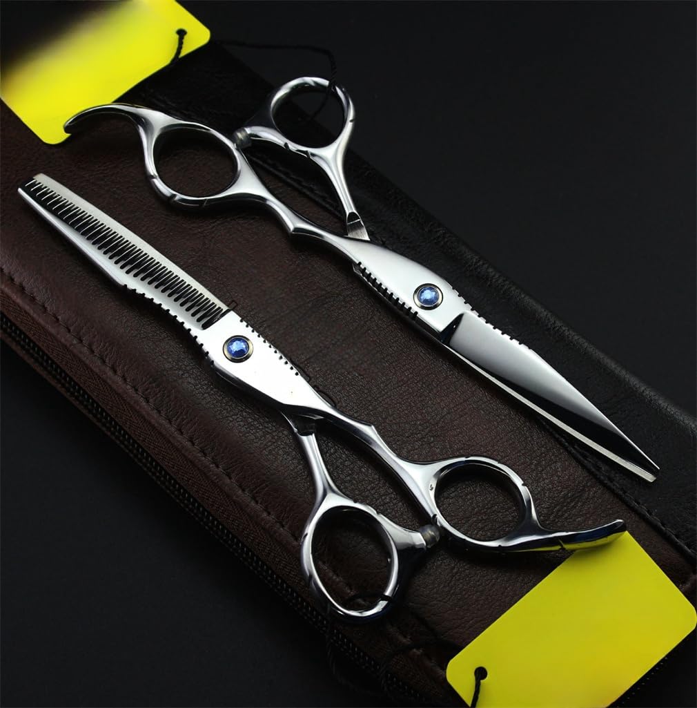 Forbici da Barbiere da 6" per Taglio di Capelli, Kit di Forbici da Taglio e sfoltitura con Punta Arrotondata, Acciaio di Alta qualità, per barbieri e Professionisti dei saloni di Bellezza