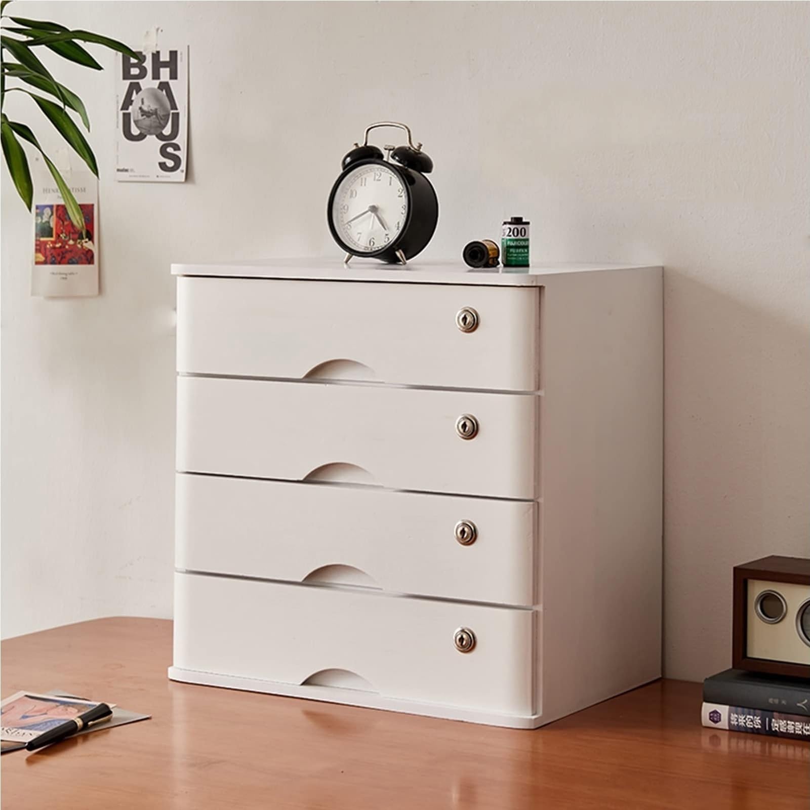 Aioneer Solid Wood Desktop File Cabinet - Lockable 4-Layer Nizer With Drawers, Stylish Storage Solution For Home Office Supplies & Desktop Nization-E-4 layer
