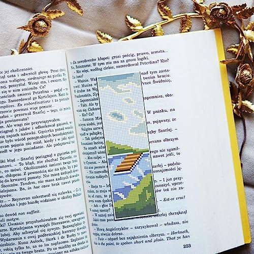 Image of FREEBLOSS 6 Set Cross Stitch Bookmark Kit Scenery Pattern with 30 Colors Embroidery Floss DIY Bookmark Kit with Instruction Embroidery Kit for Beginners 8''x2.4''
