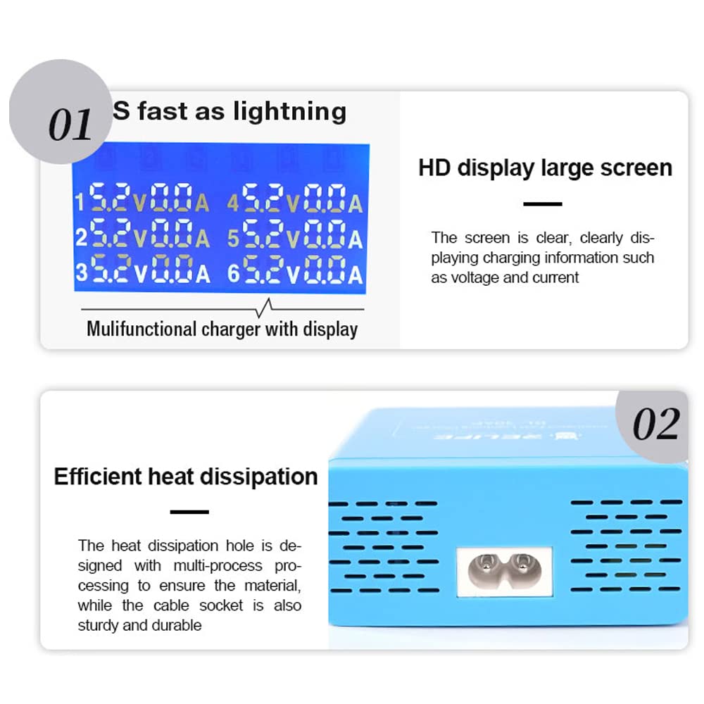 Potente pantalla LCD Cargador rápido USB con múltiples puertos Compacto inteligente USB QC3.0 Cargador rápido de gran compatibilidad, múltiples funciones de protección