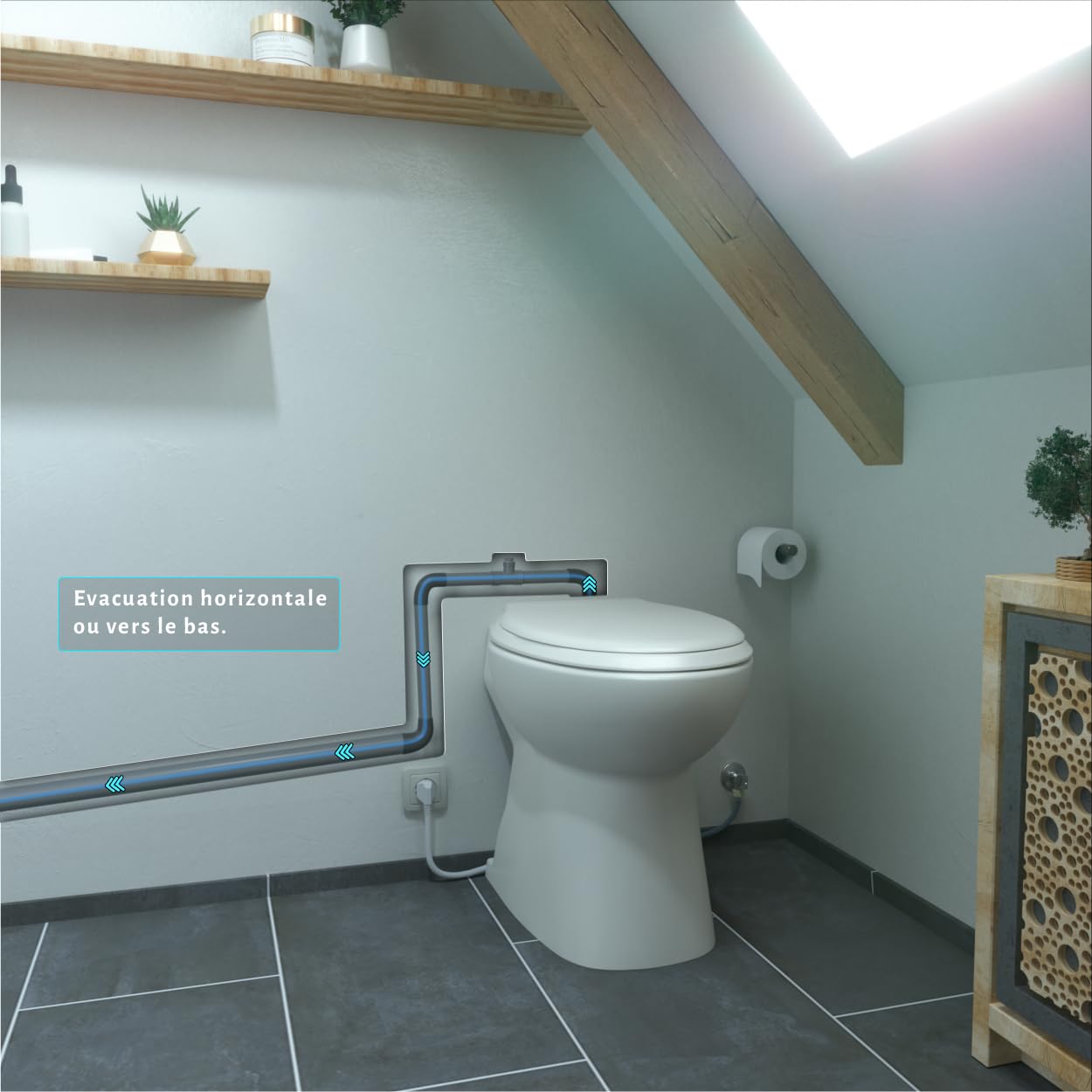 Silence + con opción lavabo/lavado a mano – Inodoro para colocar trituradora integrada, inodoro trituradora silenciosa|Compacto|Fabricación francesa