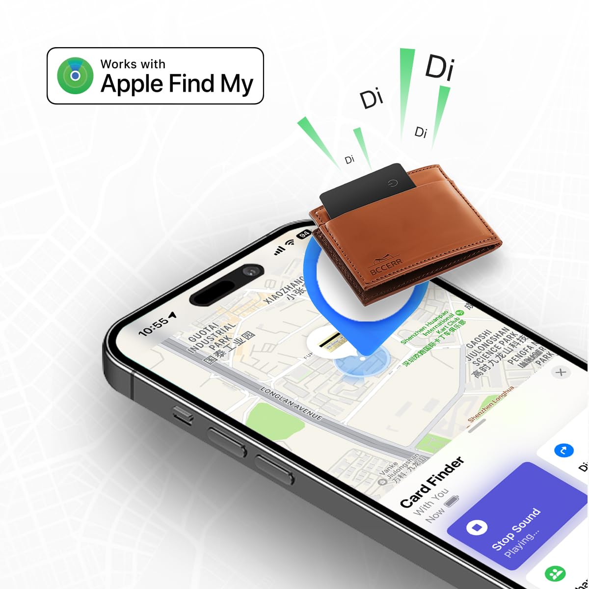 Carta per localizzatore portafoglio, 1,8 mm, sottile, ricaricabile, smart tracker, etichette per ricerca oggetti, funziona con Apple Find My, resistente all'acqua, localizzatore di oggetti per