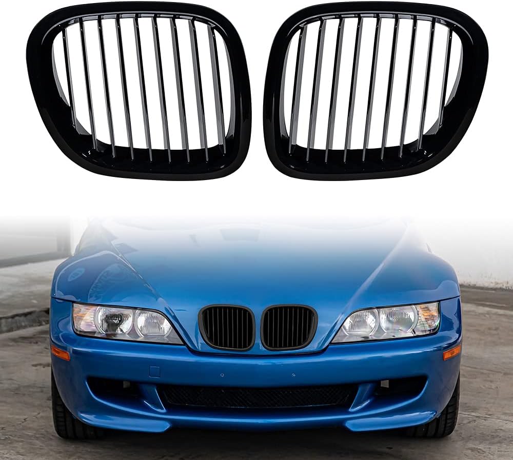 Ultra Light Weight ABS Glossy Black Front Kidney Grille Direct Snap-on Compatible with BMW 1995-2002 BMW Z3 E36/7 E36/8 Roadster Coupe, Single Slat