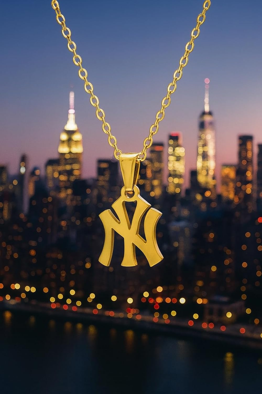 18K Gold Plated - Silver New York Necklace Stainless Steel Pendant Necklace Link Chain NY Pendant High Polished Finish Gift Idea