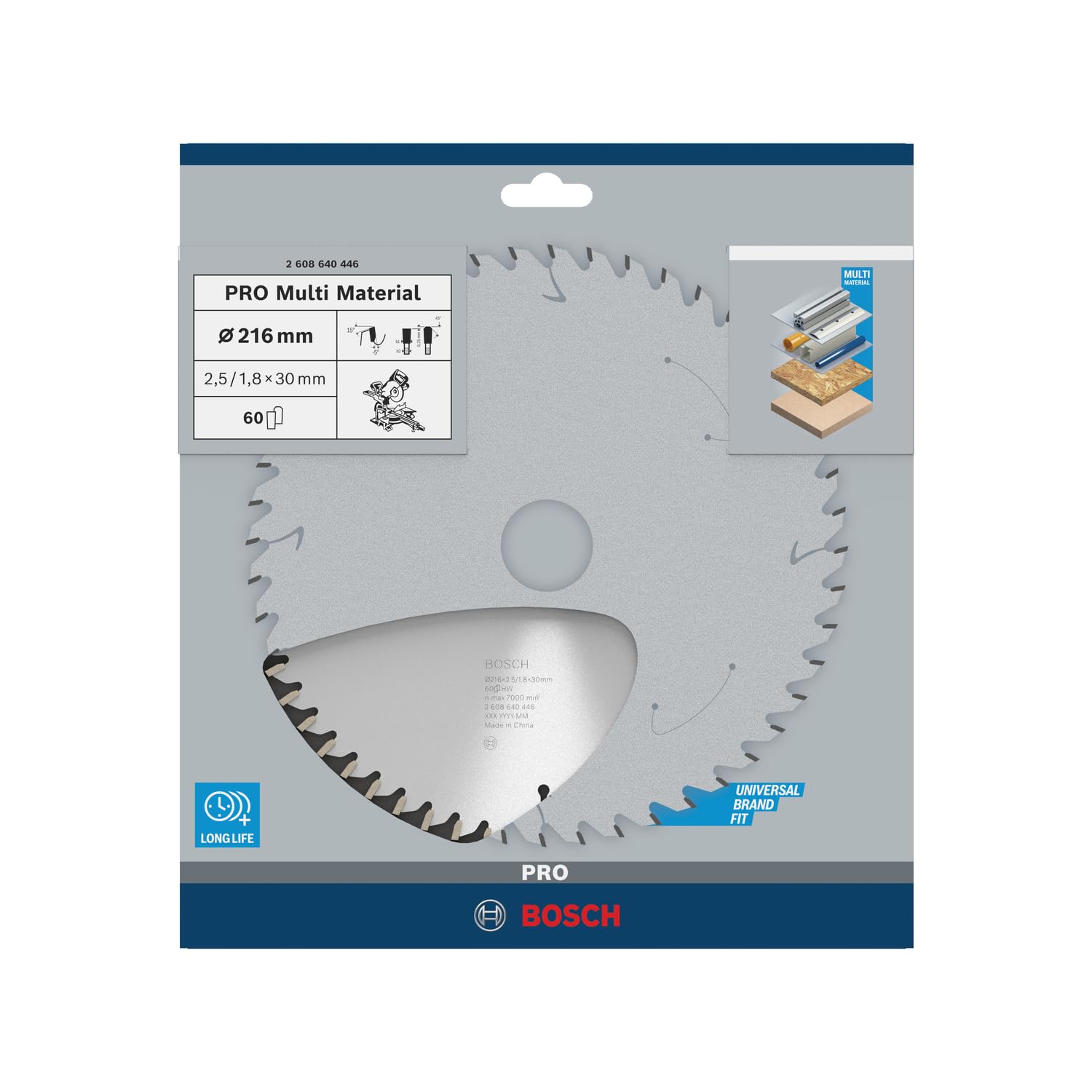 Bosch 1x Lame de scie circulaire PRO Multi Material pour scies à onglets filaires (pour Aluminium, Plastiques, Ø mm, Professional Accessoire Scie circulaire à onglets)
