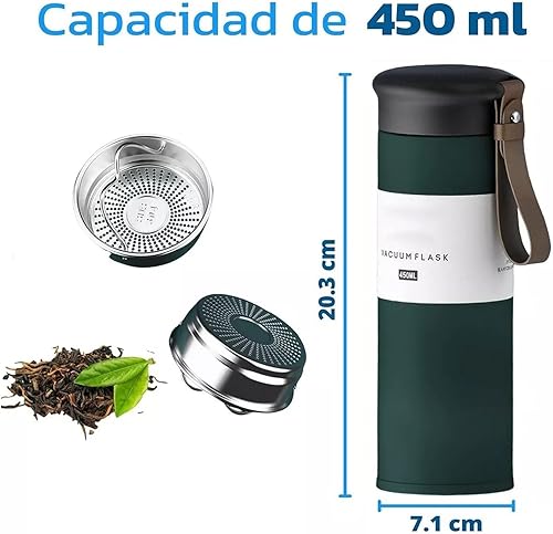 Miniatura 6 de Botella térmica, botella de agua aislada de 15.2 fl oz de capacidad, taza de bebida con filtro de té para viajes al aire libre y oficina