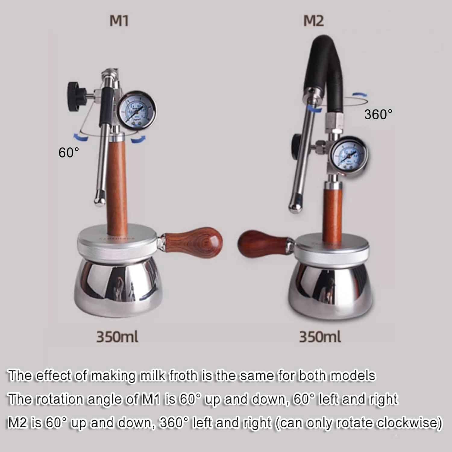 Espumador de leche portátil con boquilla de vapor y manómetro, ángulo ajustable para una espuma perfecta, ideal para acampar al aire libre y uso doméstico.