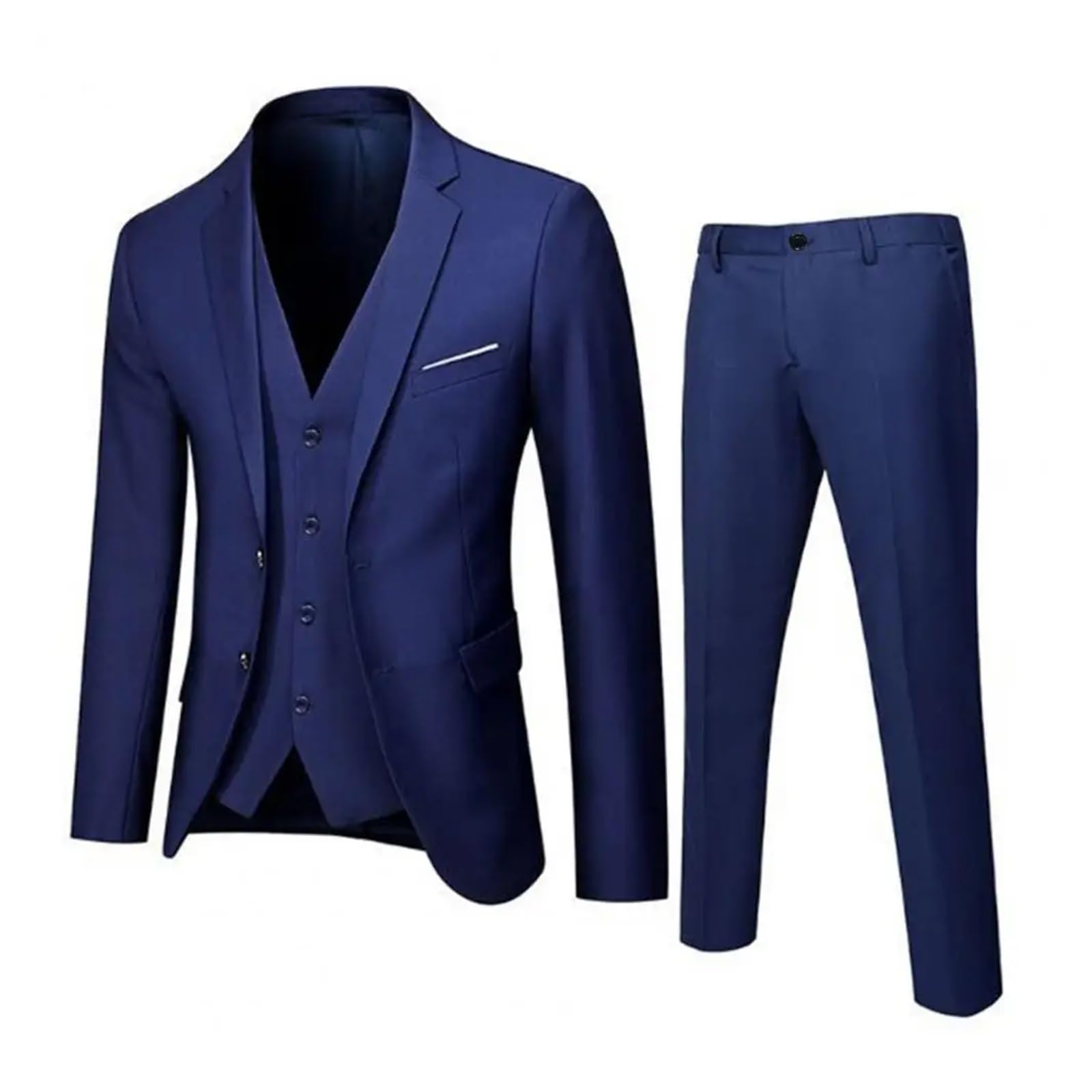 Conjunto De Traje Ajustado For Hombre, Conjunto De Traje De Negocios Elegante For Reuniones Formales, Bodas, Padrinos De Boda, Chaleco De Chaqueta Antiarrugas Ajustado(Blue1,XXXL)