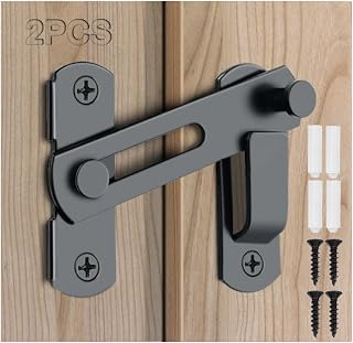 VEAPIZ 2PCS 180° Flip Barn Door Locks - Rustproof Sliding Door Latches for Gates, Pets, Garage, Windows - Black