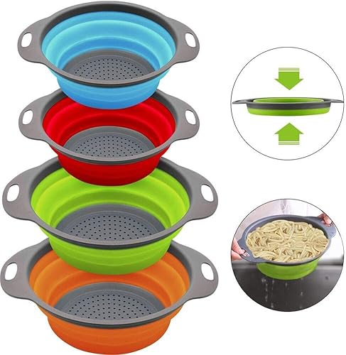 Miniatura 7 de Mersuii Colador de cocina plegable, colador plegable de silicona de grado alimenticio con asa para drenar pasta, verduras y frutas