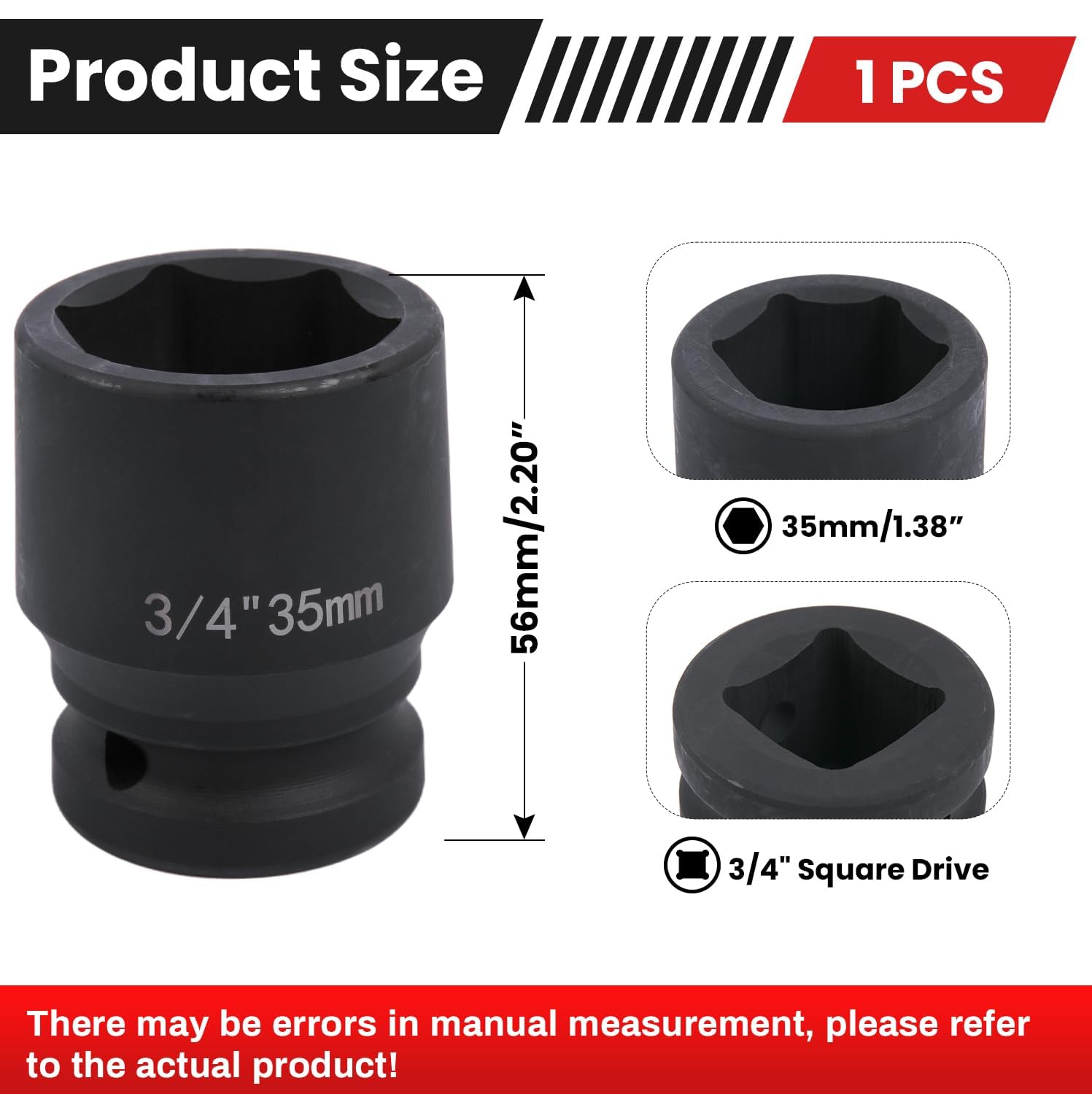 Deep 6-Point Impact Socket 3/4" Drive 35mm,Chrome Molybdenum Steel, Anti-Rust Metric Hex Socket for Car Repairs and Impact Wrench - Image 2