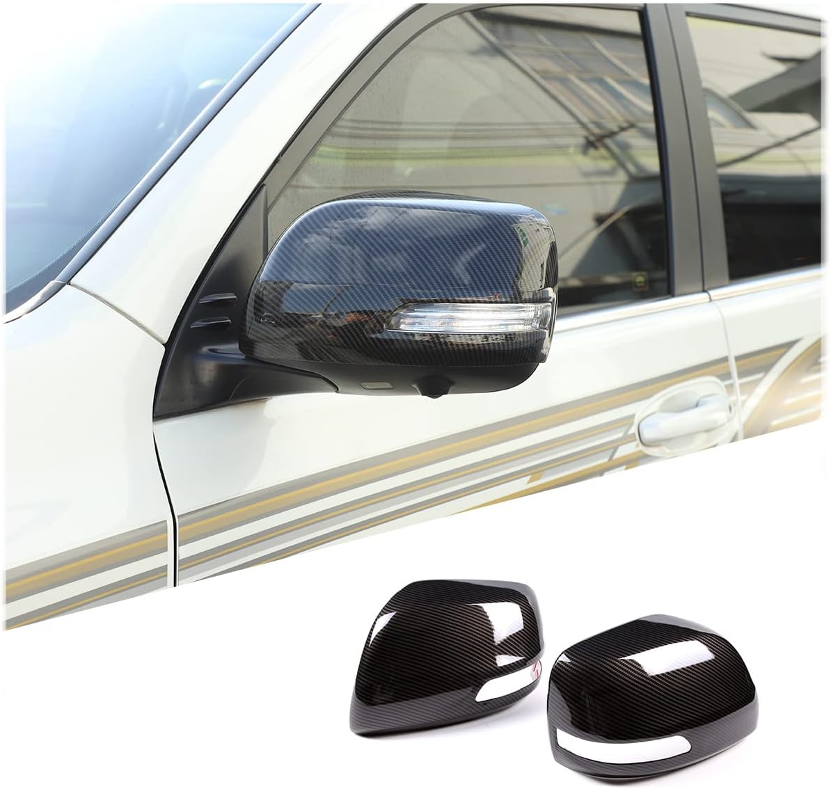 Door Rear View Mirror Cover Cap Compatible with Toyot@ Land Cruiser Prado FJ150 150 2010-2019, ABS Exterior Side View Mirror Cover Protective Trim Cap 2Pcs (Bright Silver)