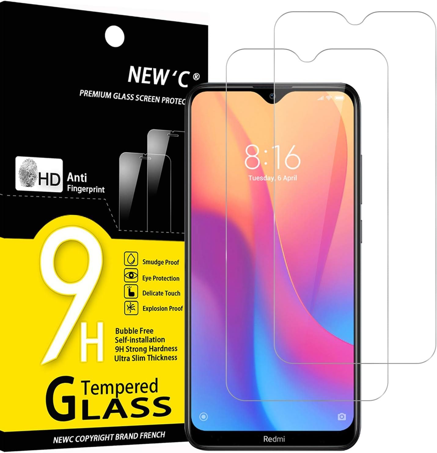 NEW'C Lot de 2, Verre Trempé pour Xiaomi Redmi 8, Redmi 8A, Film Protection écran efficace contre les Rayures - sans Bulles - Ul