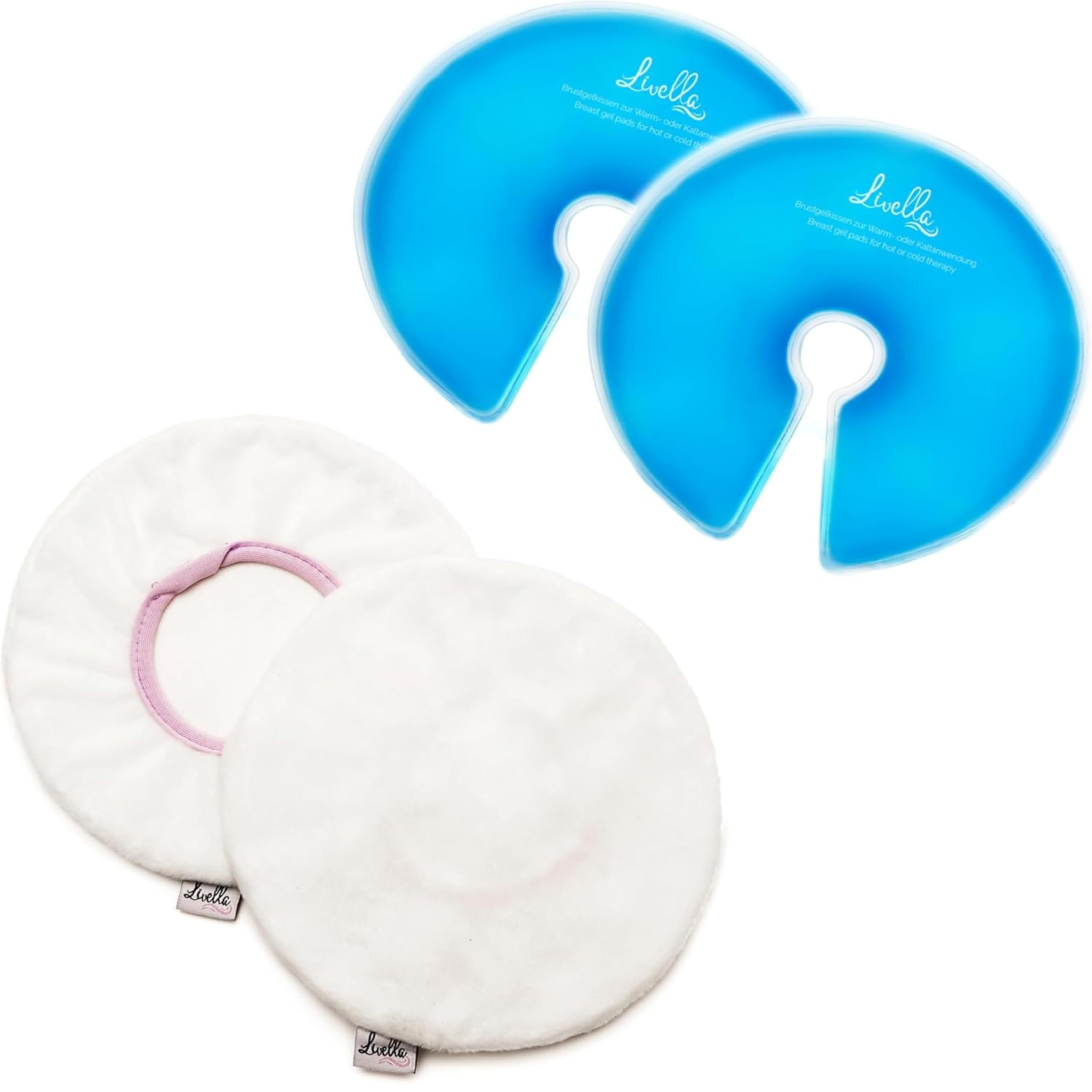 Cuscinetto in gel per il seno Livella 3 in 1 - uso a freddo e a caldo per l’allattamento - Utilizzabile con il tiralatte - Dona sollievo e stimola il flusso del latte - 2 pad e 2 custodie protettive
