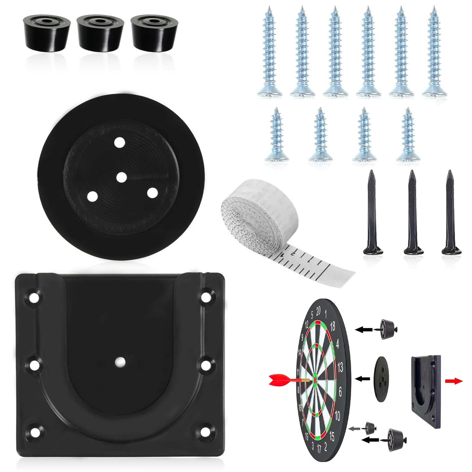 Dartboard Bracket Hanging Darts Accessories - Plastic Dartboard Mounting Bracket Kit with Screws, Nails, Tape Measure, U-Design, Durable for Home & Office Use, Easy Installation, 2-Pack