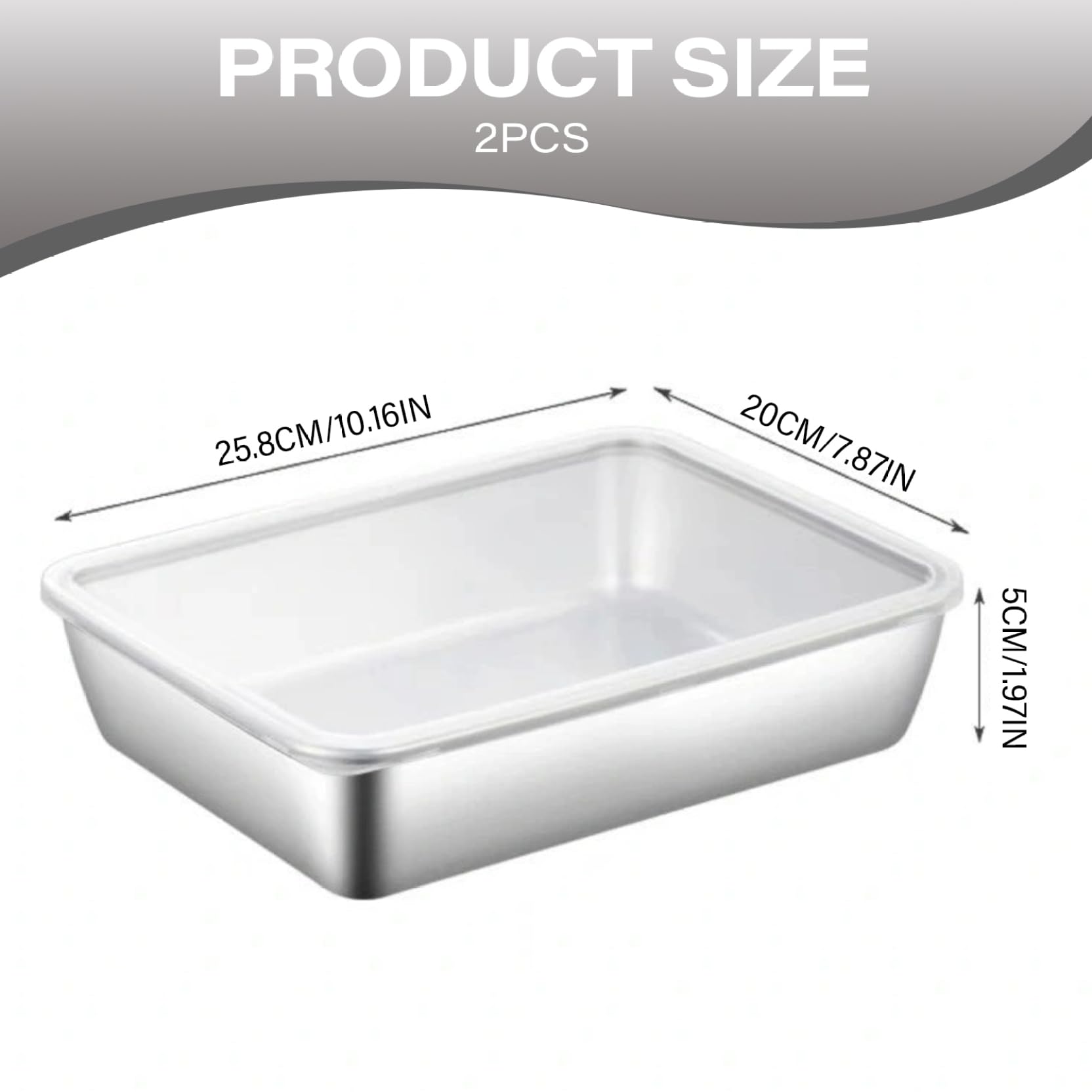 Placa cuadrada de acero inoxidable con tapa, 2 piezas de bandejas de acero inoxidable 10x8x2 para alimentos, molde para hornear cuadrado apilable con fondo plano, sartén fácil de limpiar con tapa