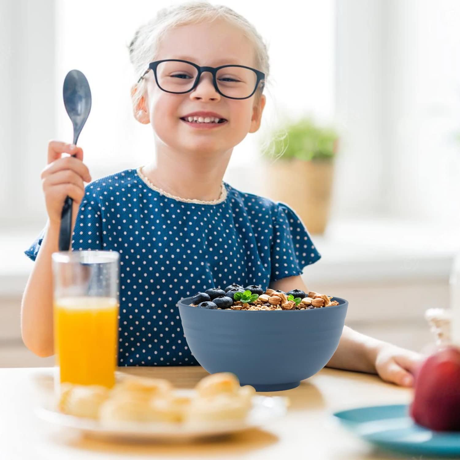 Homienly Soup Bowls, Cereal Bowl, Premium Wheat Straw Bowls Set of 8, Unbreakable Plastic Bowls Microwave Safe, Dishwasher Safe Serving Bowl for Kitchen, Breakfast, Dinner, Salad, Poke (Blue, 26 OZ) - Image 6
