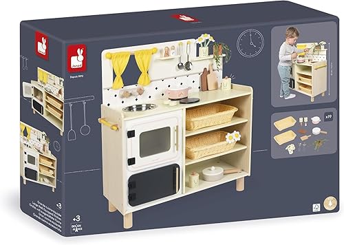 Miniatura 5 de Janod - Cocina grande de madera para niños - Equipada con 2 hornos, fregadero y 16 accesorios incluidos - Botones de sonido giratorios - Juguete de