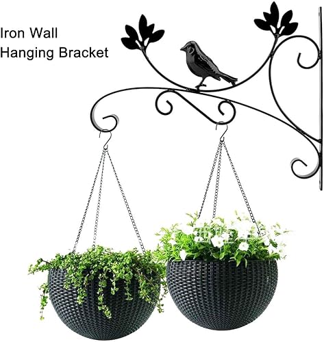 Miniatura 3 de LIZEALUCKY Soporte colgante para plantas de metal forjado para macetas de hierro forjado montado en la pared, gancho decorativo para decoración del