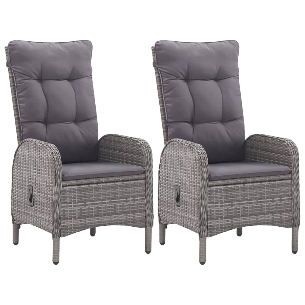 Ensemble de bistro 3 pièces en polyrotin et bois d'acacia gris avec cadre en acier revêtu par pulvérisation, accoudoirs ergonomiques et taies d'oreiller amovibles pour jardin ou terrasse