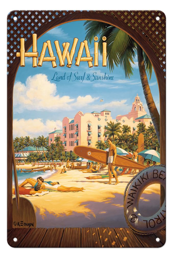 Amazon.com: Hawaii Land of Surf & Sunshine - Waikiki Beach Metal