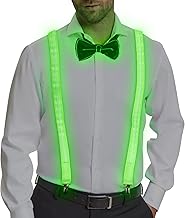 CPROSP 2 Pièces Bretelles Lumineuses LED pour Homme, Ensemble Bretelles Noeud Papillon Homme, 3 Modes Lumineux, pour musique, Festival, Fête Costumée d'Halloween